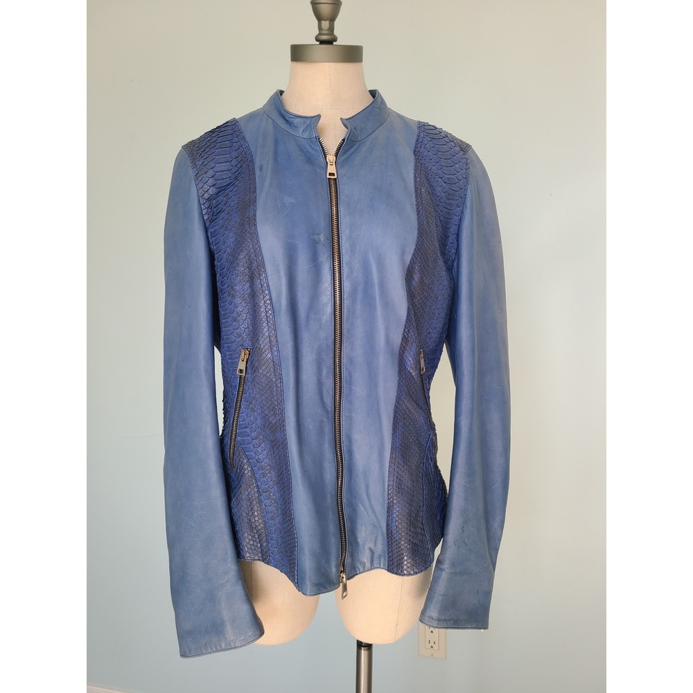 Peruzzi‎ Firenze Sz 50 Italian Leather Motorcycle Jacket Soft Blue Snakeskin